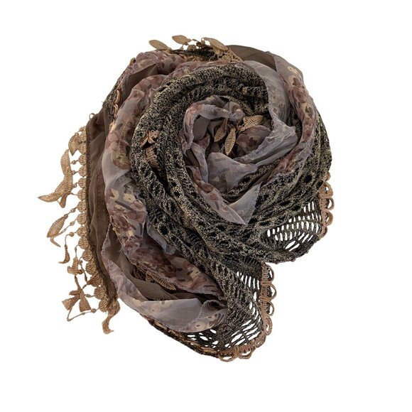 Vintage-Inspired Lace Floral Triangle Shawl Scarf Fringe Pearl Detail Victorian - Picture 7 of 8